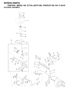 Steering Diagram and Parts List for ICT13A (954130040-D)(2001-02) Jonsered Lawn Tractor
