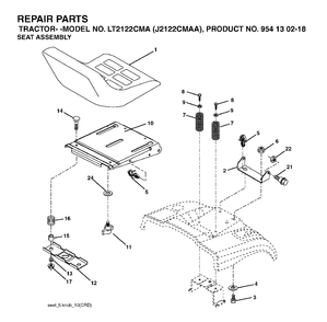 Seat Diagram and Parts List for LT2122CMA (954130218)(2004-01) Jonsered Lawn Tractor