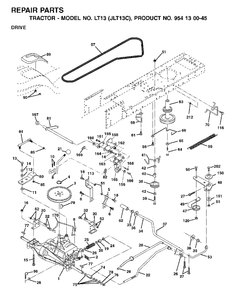 Drive Diagram and Parts List for LT13 (954130045)(2001-09) Jonsered Lawn Tractor