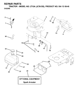 Engine Diagram and Parts List for LT13A (954130046)(2001-02) Jonsered Lawn Tractor