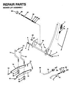 Mower Lift / Deck Lift Diagram and Parts List for YTH16 1995-01 Jonsered Lawn Tractor