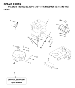 Engine Cutting Equipment Diagram and Parts List for ICT13 (954130027)(1999-03) Jonsered Lawn Tractor
