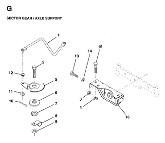 Sector Gear / Axle Support Diagram and Parts List for LRH13 1997-04 Jonsered Lawn Tractor