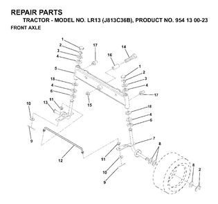 Front Axel Diagram and Parts List for LR13 (954130023)(1998-12) Jonsered Lawn Tractor