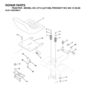 Seat Diagram and Parts List for LT14 (954130058)(2003-01) Jonsered Lawn Tractor