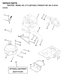 Engine Cutting Equipment Diagram and Parts List for LT15 (954130036)(2000-04) Jonsered Lawn Tractor