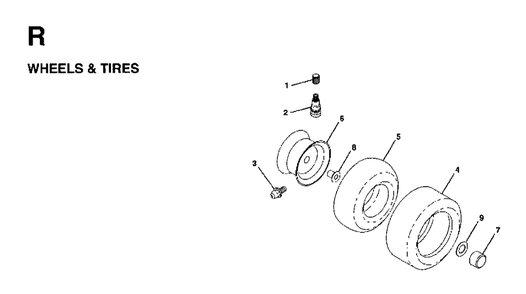 Wheels Tires Diagram and Parts List for LR11 (954130002)(1997-04) Jonsered Lawn Tractor