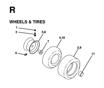 Wheels Tires Diagram and Parts List for LTH13 1998-01 Jonsered Lawn Tractor