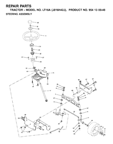 Steering Diagram and Parts List for LT16A (954130048)(2001-02) Jonsered Lawn Tractor