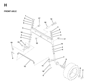 Front Axel Diagram and Parts List for LRH13 1998-01 Jonsered Lawn Tractor