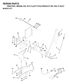 Mower Lift / Deck Lift Diagram and Parts List for ICT13 (954130027)(1999-03) Jonsered Lawn Tractor