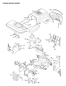 Chassis Enclosures Diagram and Parts List for LTH18 1998-02 Jonsered Lawn Tractor