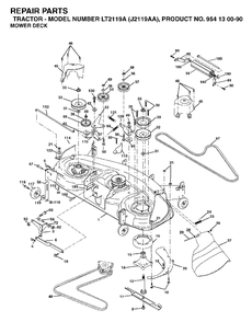 Mower Deck / Cutting Deck Diagram and Parts List for LT2119A (954130090)(2003-01) Jonsered Lawn Tractor