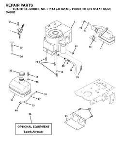 Engine Diagram and Parts List for LT14A (954130059)(2003-01) Jonsered Lawn Tractor