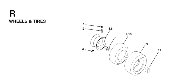 Wheels Tires Diagram and Parts List for LTH18 1998-02 Jonsered Lawn Tractor