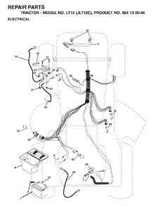 Electrical Diagram and Parts List for LT12 (954130044)(2001-09) Jonsered Lawn Tractor