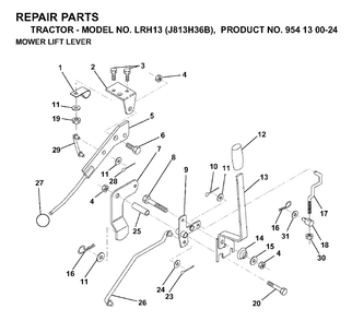 Mower Lift Lever Diagram and Parts List for LRH13 (954130024)(1998-12) Jonsered Lawn Tractor