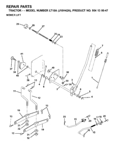 Mower Lift / Deck Lift Diagram and Parts List for LT18A (954130047-A)(2001-01) Jonsered Lawn Tractor