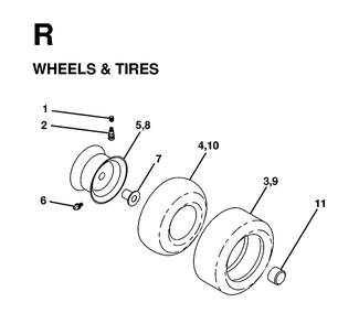 Wheels Tires Diagram and Parts List for LT13 1998-01 Jonsered Lawn Tractor