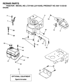 Engine Cutting Equipment Diagram and Parts List for LT2116A (954130202-B)(2003-01) Jonsered Lawn Tractor