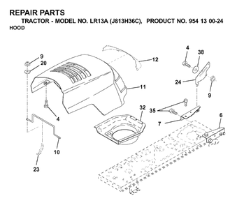 Hood Diagram and Parts List for LR13A (954130024)(2000-03) Jonsered Lawn Tractor