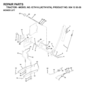 Mower Lift / Deck Lift Diagram and Parts List for ICTH16 (954130028)(1999-03) Jonsered Lawn Tractor