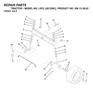 Front Axel Diagram and Parts List for LR13 (954130022)(2000-03) Jonsered Lawn Tractor