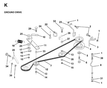 Drive Diagram and Parts List for LRH13 1998-01 Jonsered Lawn Tractor