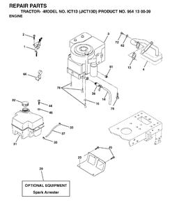 Engine Diagram and Parts List for ICT13 (954130039)(2001-01) Jonsered Lawn Tractor