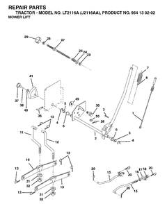 Mower Lift / Deck Lift Diagram and Parts List for LT2116A (954130202-A)(2003-01) Jonsered Lawn Tractor