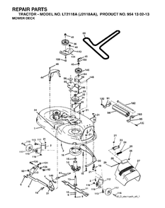Mower Deck / Cutting Deck Diagram and Parts List for LT2118A (954130213)(2004-01) Jonsered Lawn Tractor