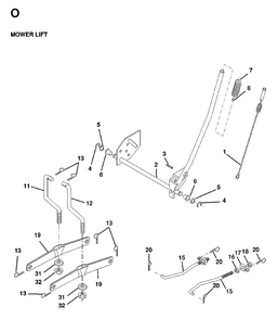 Mower Lift / Deck Lift Diagram and Parts List for LT13 1998-01 Jonsered Lawn Tractor
