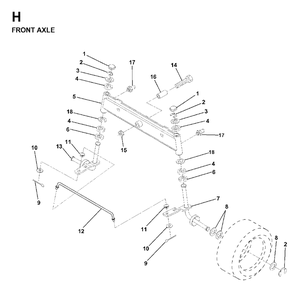 Front Axel Diagram and Parts List for LR11 1998-04 Jonsered Lawn Tractor