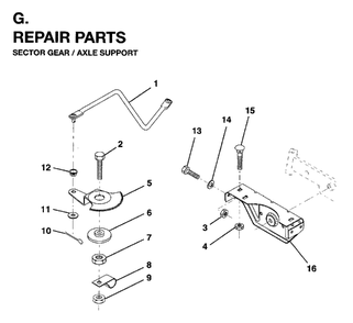 Sector Gear / Axle Support Diagram and Parts List for LR12 (954003411)(1996-01) Jonsered Lawn Tractor