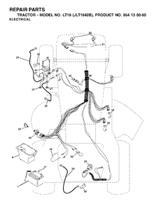 Electrical Diagram and Parts List for LT16 (954130060-B)(2002-06) Jonsered Lawn Tractor