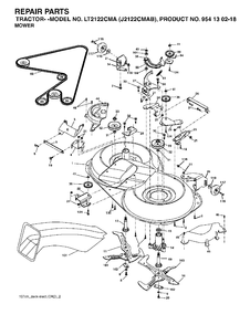 Mower Deck / Cutting Deck Diagram and Parts List for LT2122CMA (954130218)(2004-06) Jonsered Lawn Tractor