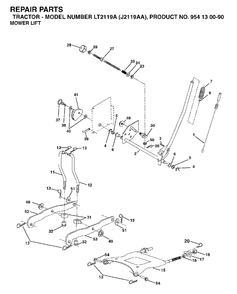 Mower Lift / Deck Lift Diagram and Parts List for LT2119A (954130090)(2003-01) Jonsered Lawn Tractor