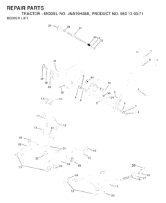 Mower Lift / Deck Lift Diagram and Parts List for LT19A (954130071)(2003-01) Jonsered Lawn Tractor