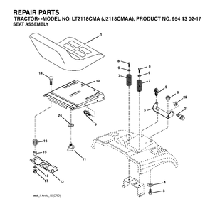 Seat Diagram and Parts List for LT2118CMA (954130217)(2004-01) Jonsered Lawn Tractor