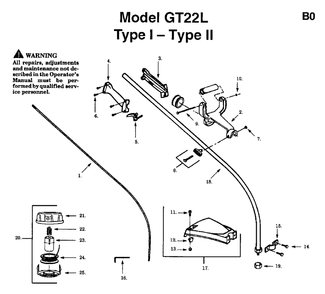 Shaft Handle Diagram and Parts List for GT22L 1994-01 Jonsered Trimmer