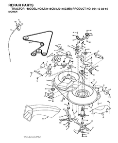 Mower Deck / Cutting Deck Diagram and Parts List for LT2115CM (954130215)(2004-06) Jonsered Lawn Tractor