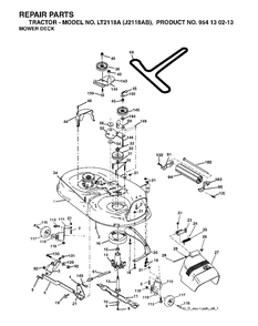 Mower Deck / Cutting Deck Diagram and Parts List for LT2118A (954130213)(2004-06) Jonsered Lawn Tractor