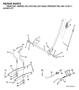 Mower Lift / Deck Lift Diagram and Parts List for LT2115A (954130211)(2004-01) Jonsered Lawn Tractor