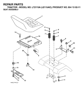 Seat Diagram and Parts List for LT2115A (954130211)(2004-09) Jonsered Lawn Tractor