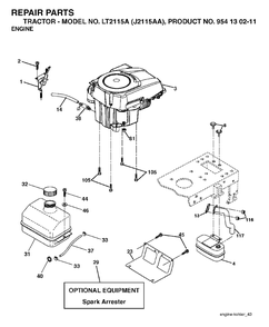 Engine Cutting Equipment Diagram and Parts List for LT2115A (954130211)(2004-01) Jonsered Lawn Tractor