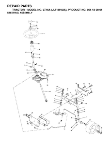 Steering Diagram and Parts List for LT16A (954130061)(2002-06) Jonsered Lawn Tractor