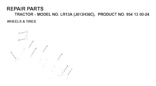 Wheels Tires Diagram and Parts List for LR13A (954130024)(2000-03) Jonsered Lawn Tractor