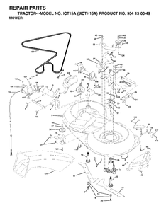 Mower Deck / Cutting Deck Diagram and Parts List for ICT15A (954130049-A)(2001-02) Jonsered Lawn Tractor