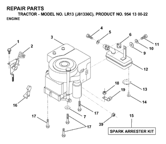 Engine Cutting Equipment Diagram and Parts List for LR13 (954130022)(2000-03) Jonsered Lawn Tractor