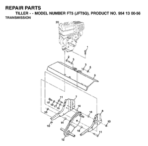 Transmission Diagram and Parts List for FT5 (954130056)(2002-03) Jonsered Tiller